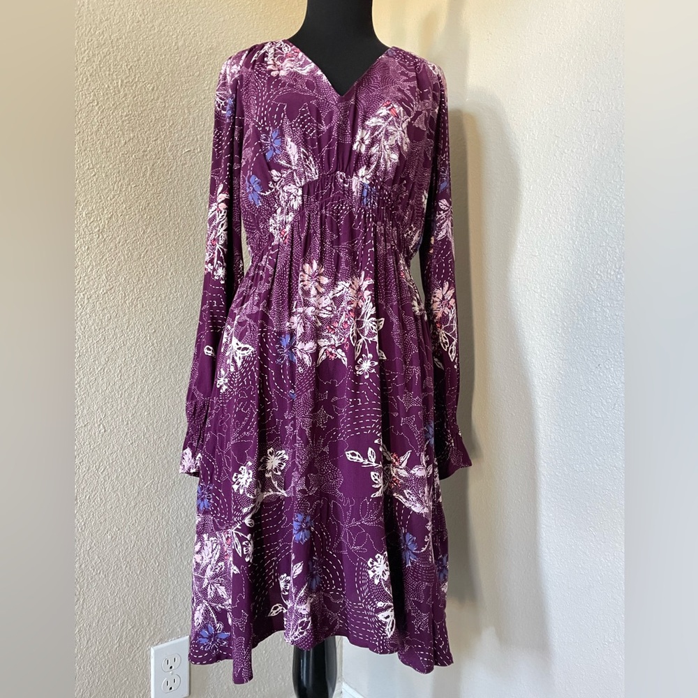 Anthropologie Maeve Monaco purple floral long sleeve mini dress M